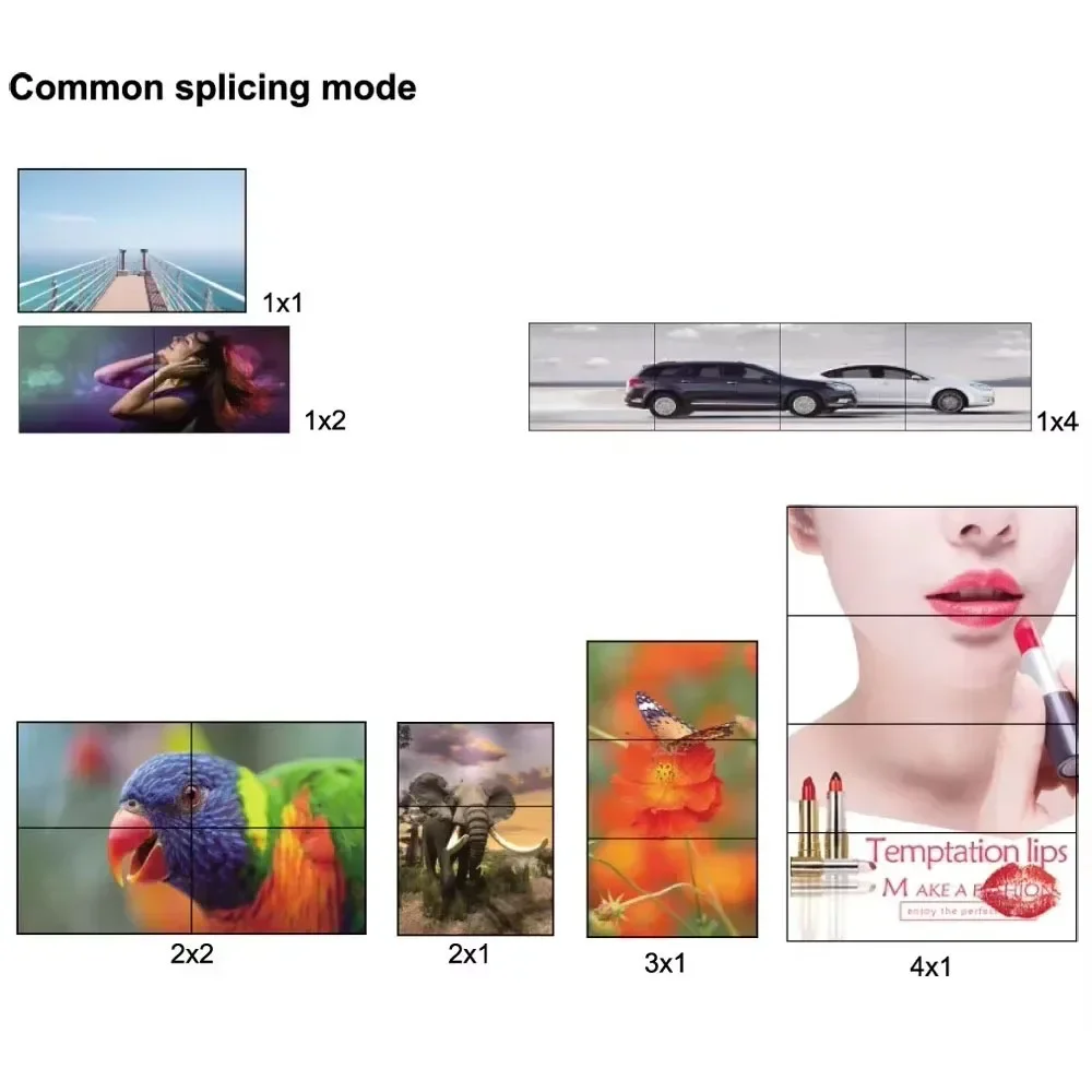 4K 60hz 2x2 DVI HDMI 비디오 월 컨트롤러 1X2 1x4 수직 세로 화면 접합 프로세서 TV 월 스플라이서 90 ° 180 ° 회전
