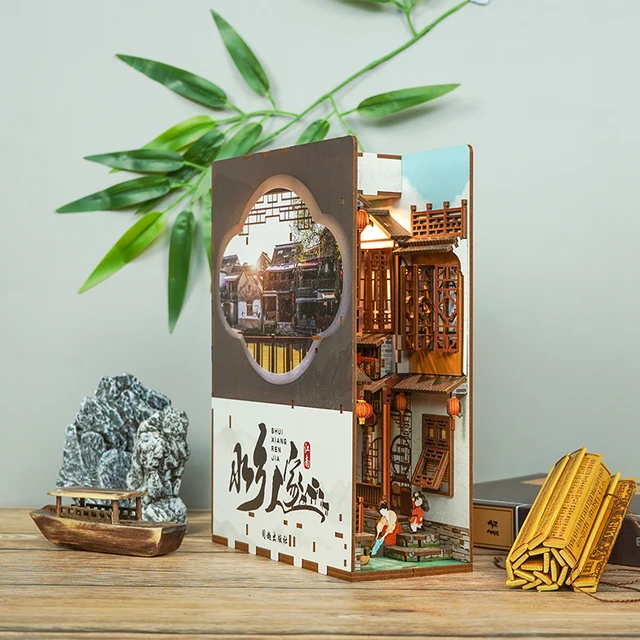 CUTEBEE DIY Book Nook Wooden Bookshelf Shelf Insert Miniatures House Model Kit Anime Collection Birthday Toy Gifts 4