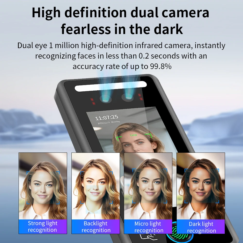 WiFi AI 얼굴 지문 인식 출석 관리 기계 5인치 1080P HD TCP/IP 생체 인식 스마트 도어 인식