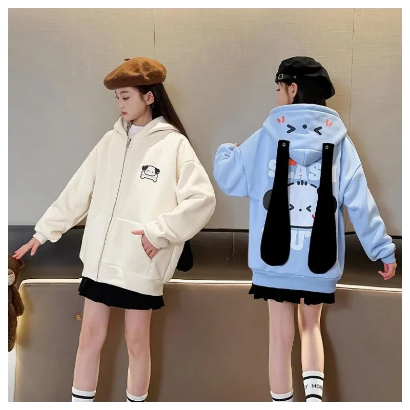 

Anime Children Thickened Coat Kawaii Sanrios Pochacco Autumn Winter Plush Girl Hooded Zipper Coat Cartoon Cotton Jacket Kid Gift