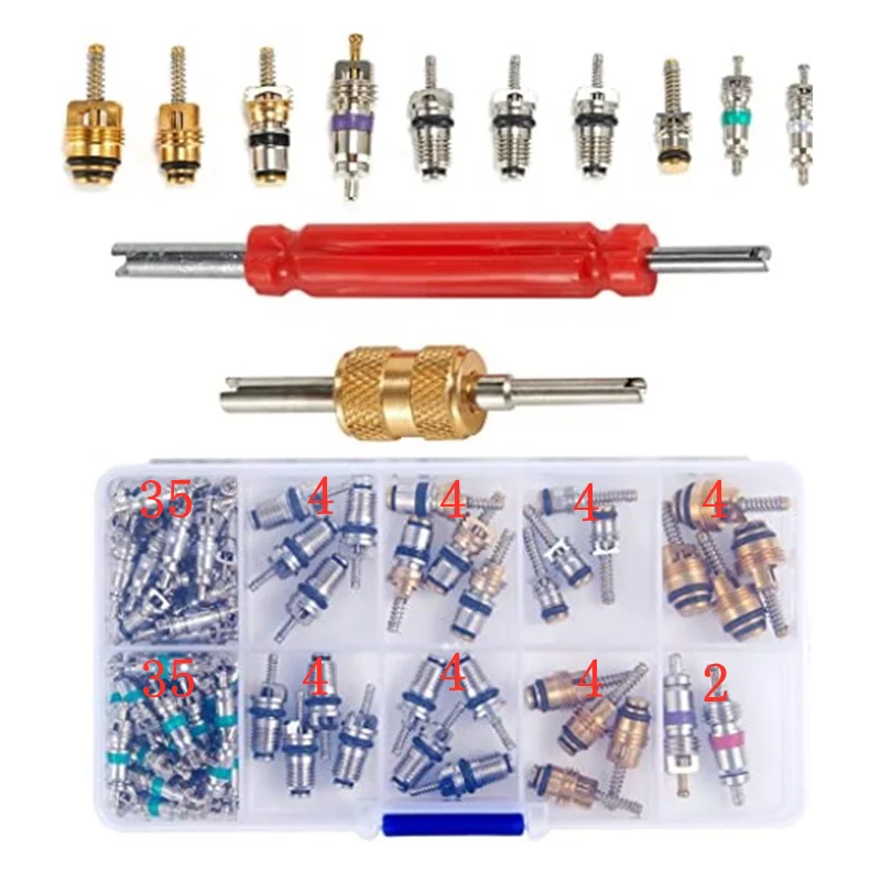 

R134A Valve Core Kit 102 Pcs Auto Air Conditioning Repair Tools with 2 Way Valve Core Removal Tool