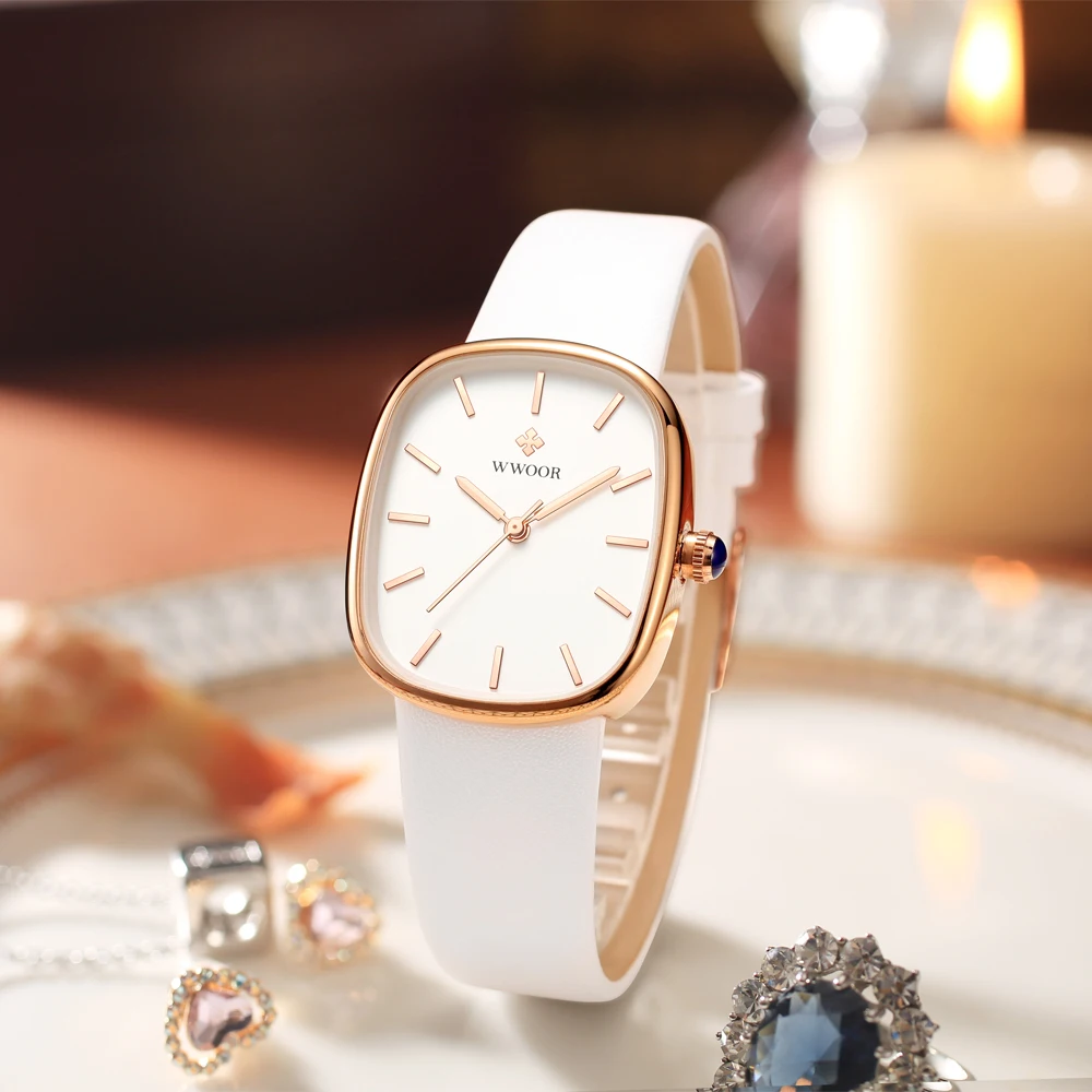 Women Watches WWOOR Women Watch Fashion Leather Quartz Bracelet Watch Luxury Waterproof Ladies Wristwatch Montre Femme Feminino