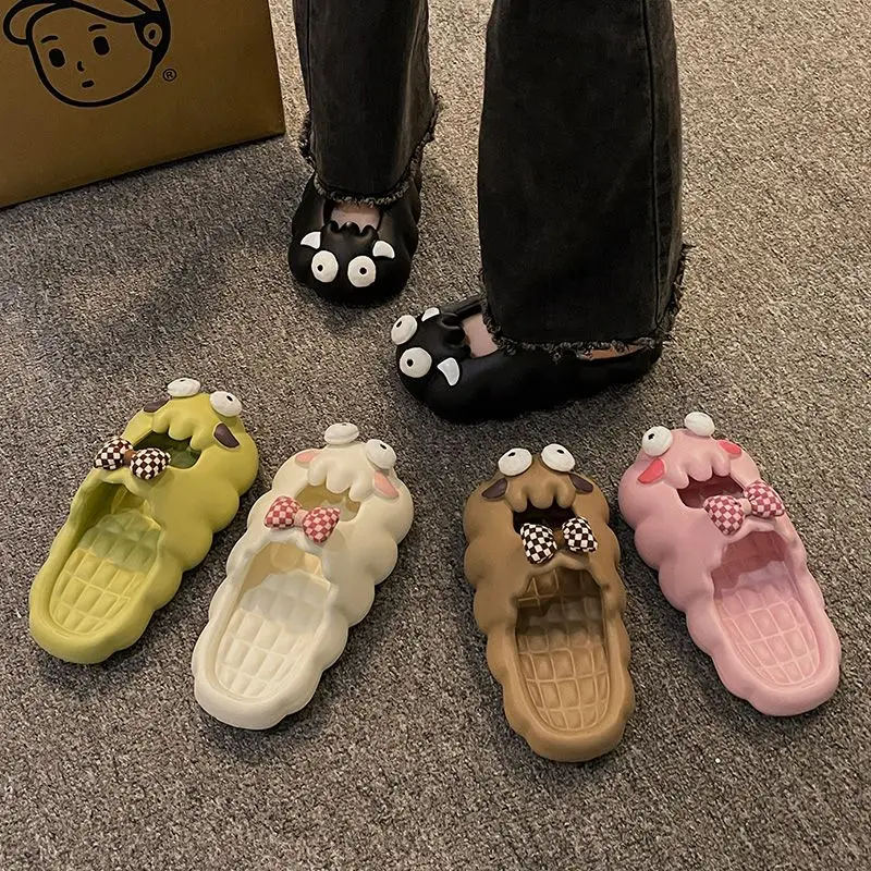 

Kawaii Y2K воздухопроницаемые шлепанцы с головой Мультяшные модные милые девушки летние новые супер мягкие легкие пляжные пещера обувь Ins