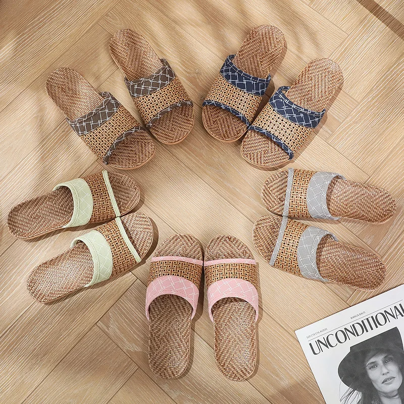 

Flax Slippers Women 2023 Summer Household Slippers Indoor Floor Shoes Linen Home Shoes Bohemia Style Fashion Platform Sandals