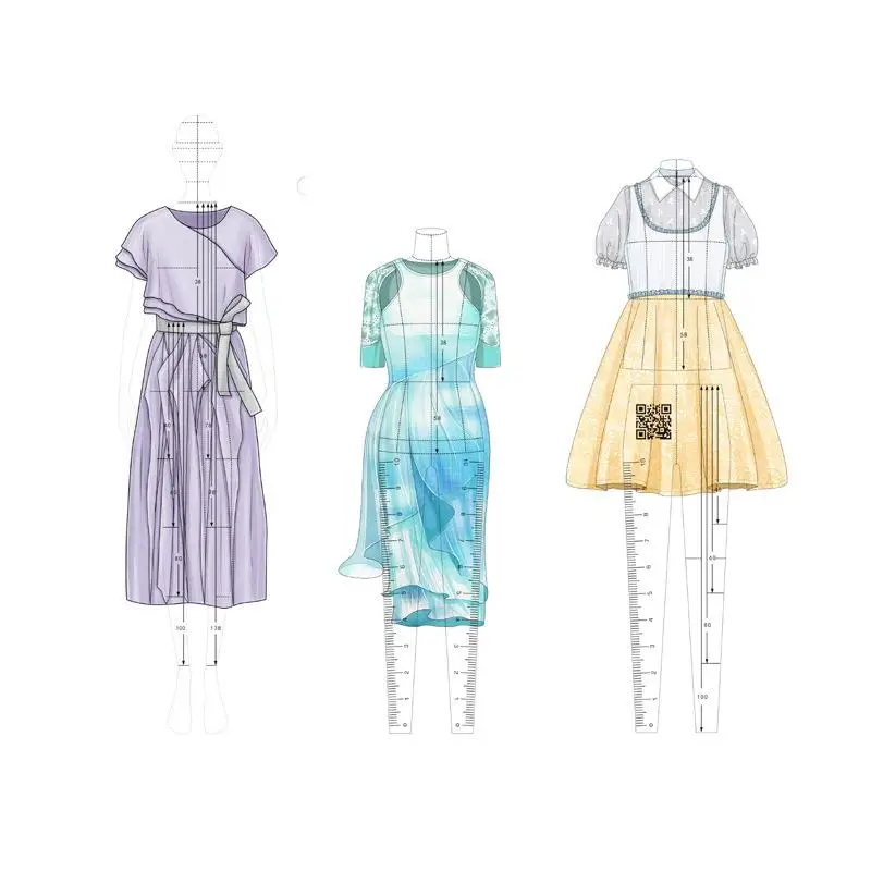 Fashion Drawing Ruler Measuring Ruler Set Template Patterns for Dressmaking DIY Quilting Sewing Drafting Designers 4Pcs