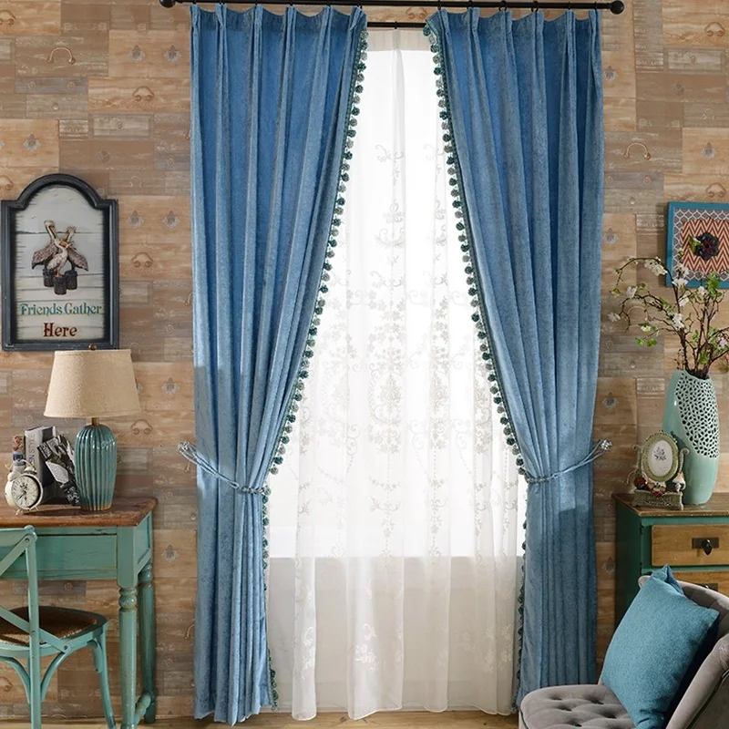 1 PC Luxury Double-Sided Chenille Curtains for Living Room Solid Color Window Curtains for the Bedroom Custom Made  (6)