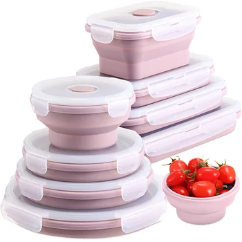 Récipients pliables pour la conservation des aliments Récipients pliables en silicone pour le déjeuner avec couvercles, bols pliables rectangulaires Bols ronds pour aliments 1