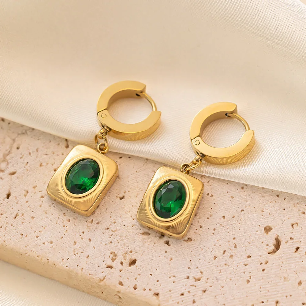 

Luxury Green Grandmother Emerald Square Stud Earrings for Women Bridal Wedding Party Accessories Trendy Woman Jewelry Earrings
