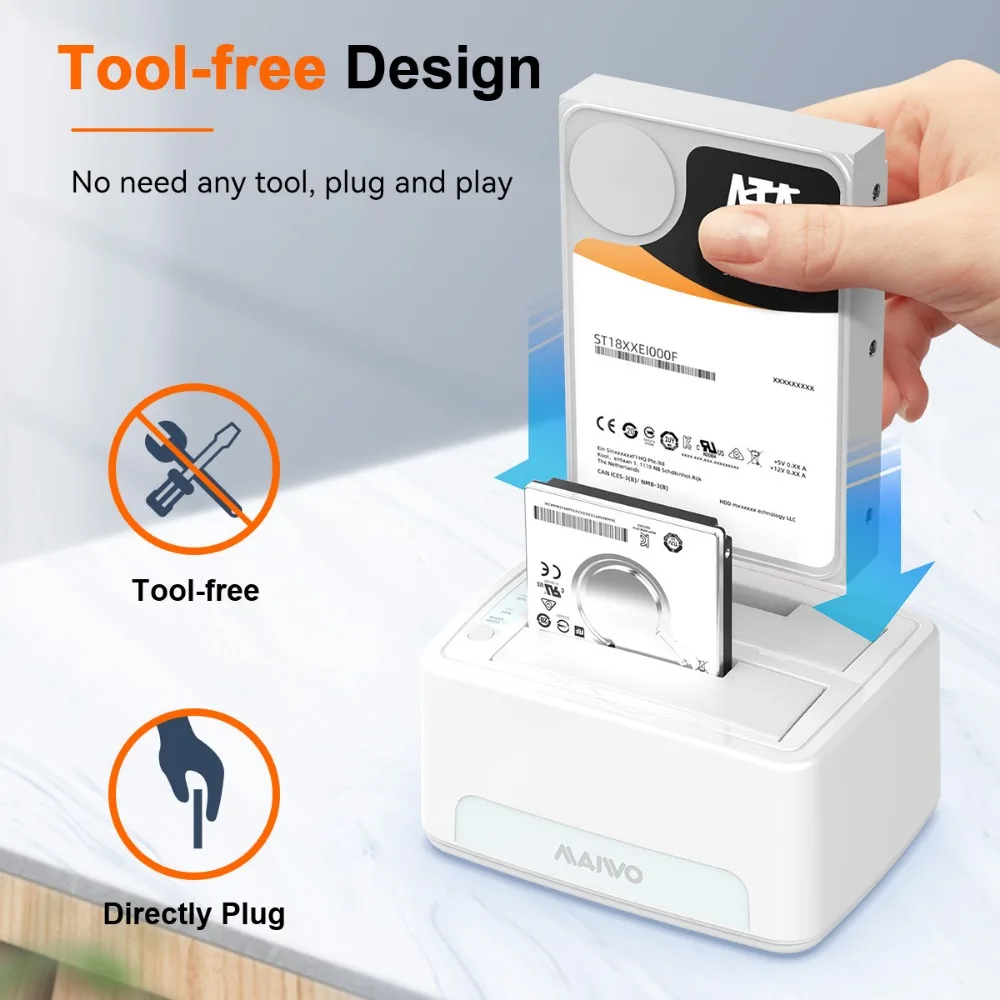 MAIWO HDD 도킹 스테이션 인클로저, 오프라인 클론 포함, SATA-USB 3.0 어댑터, 2.5 3.5 HDD SSD 디스크 케이스, 독 하드 드라이브 박스