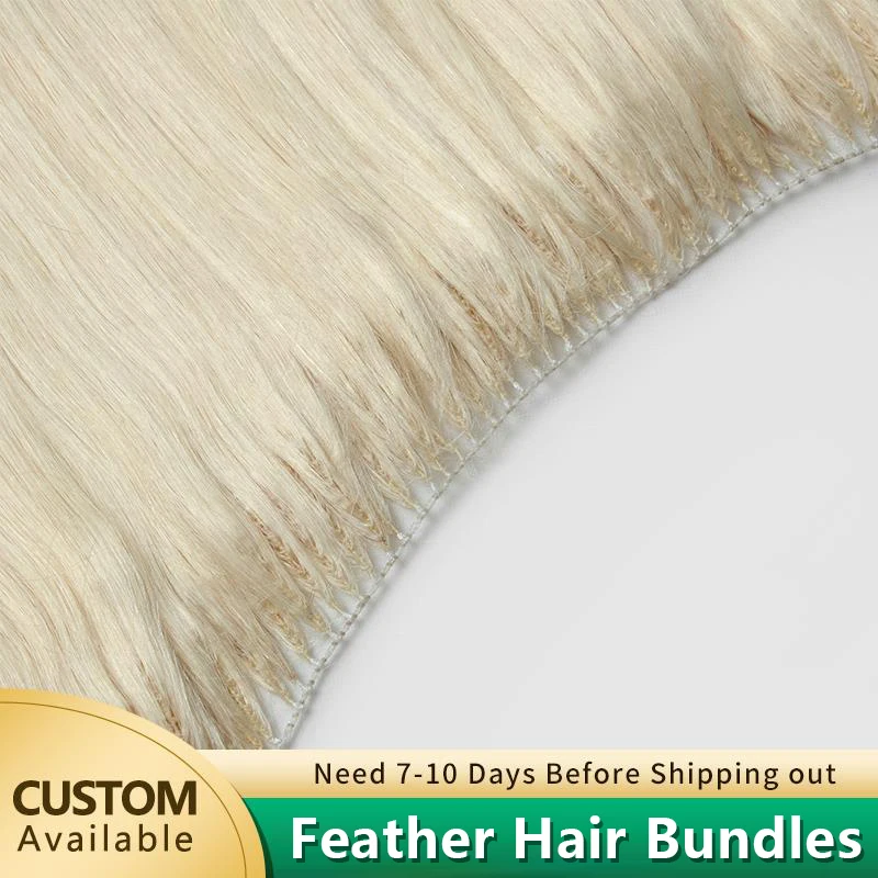 Human Hair Extensions Invisible Feather Tip Straight Blonde 50cm 120strands