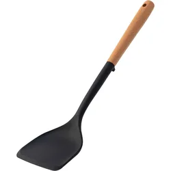 Premium Silicone & Wood Kitchen Utensil Set - Non-Stick Cooking Tools (Black spatula)