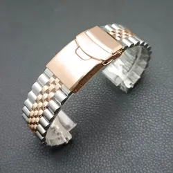 42mm Gold/Rose Gold Steel Watch Case with Sapphire Glass and 22mm Strap (63 silvery Rose)