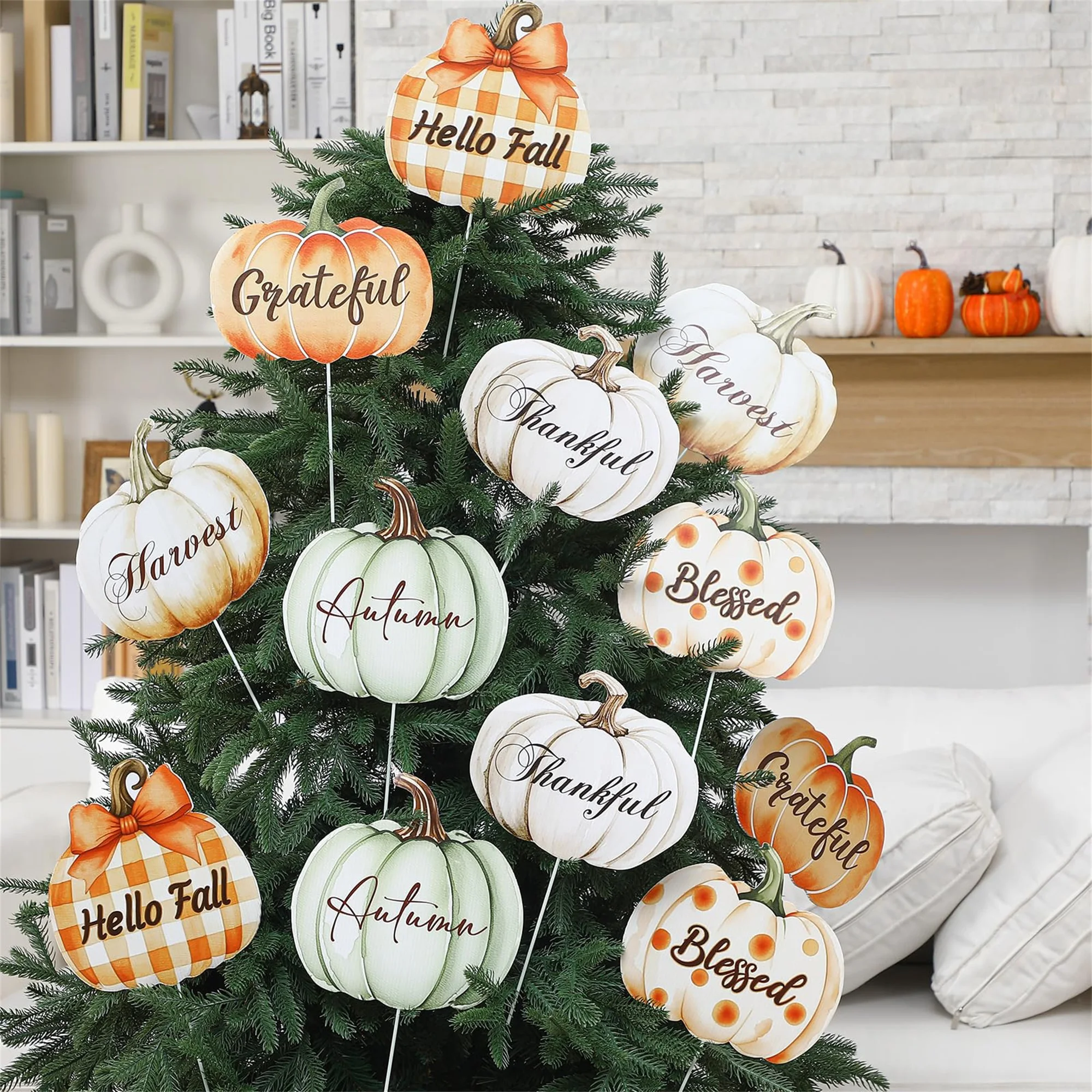6 Pcs Large Pumpkin Christmas Tree Picks Creative Thanksgiving Tree Ornaments for Festive Home Theme Party