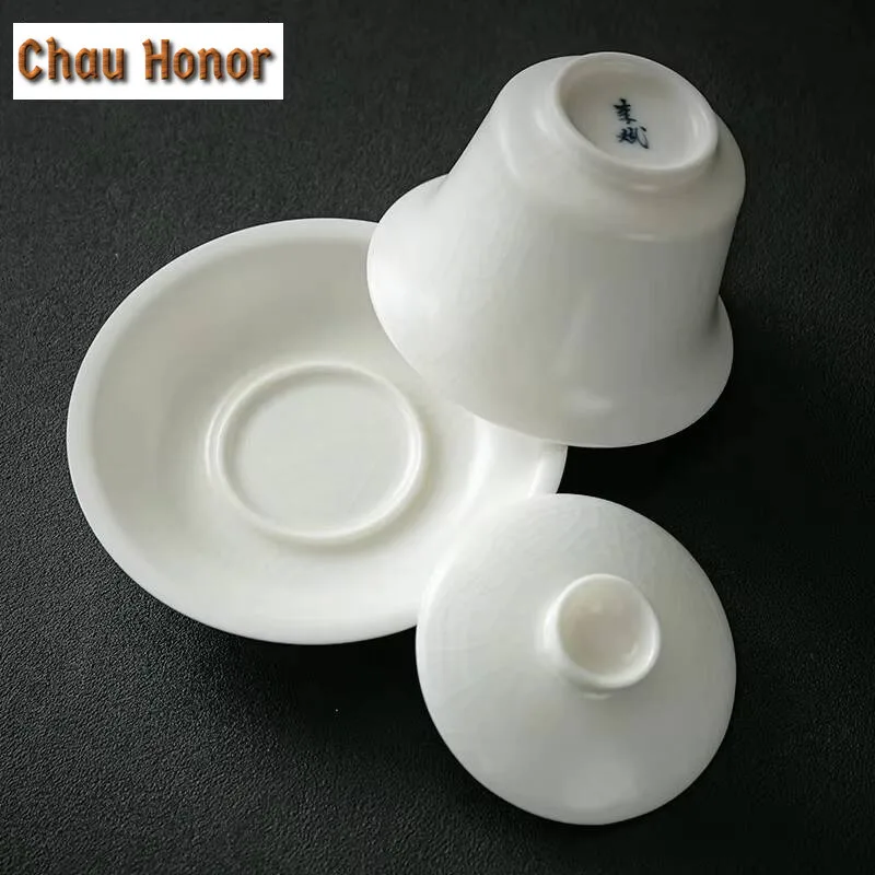 190ml Handmade Ru Porcelain Gaiwan Aesthetic Ice Cracks Tea Tureen Tea Making Cover Bowl Tea Ceremony Accessories Collection