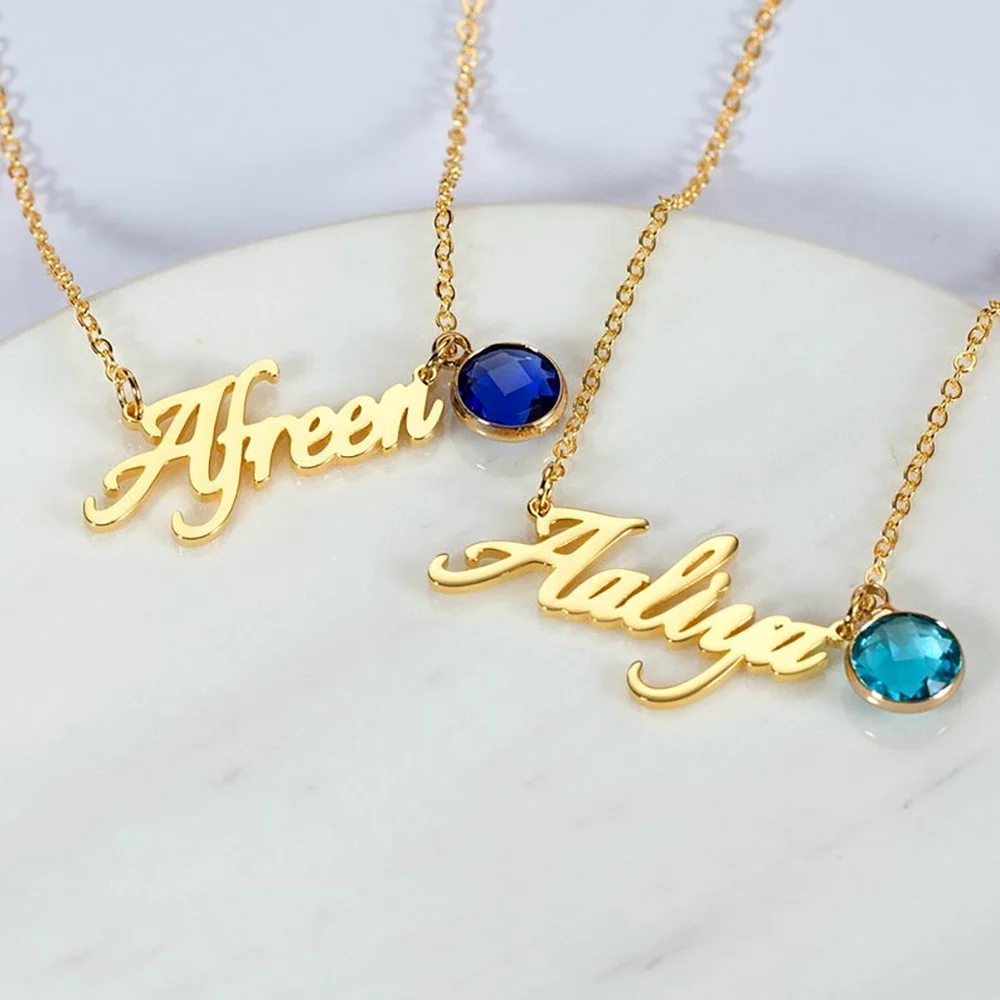 Fashion Birthstone Charms Stainless Steel Necklace Personality Custom Name Necklace Trend Jewelry Birthday Gift Colares Feminino electroplating gold metal membership card stainless steel mirror card personality mirror metal card