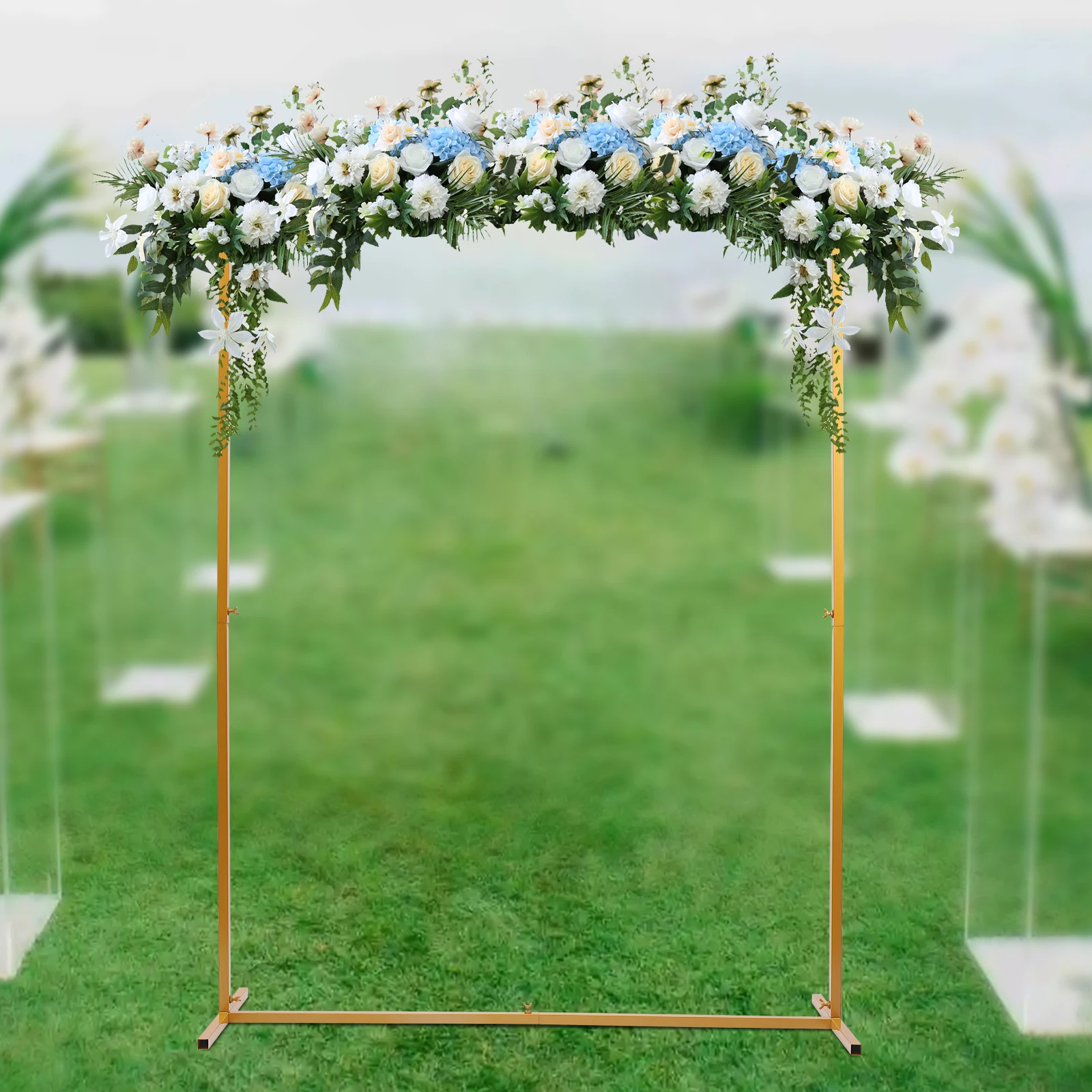 2*1.5M Wedding Arch Stand Base Metal Square Garden Backdrop Frame Flower Balloon Decor Rack Gold Birthday Party Event