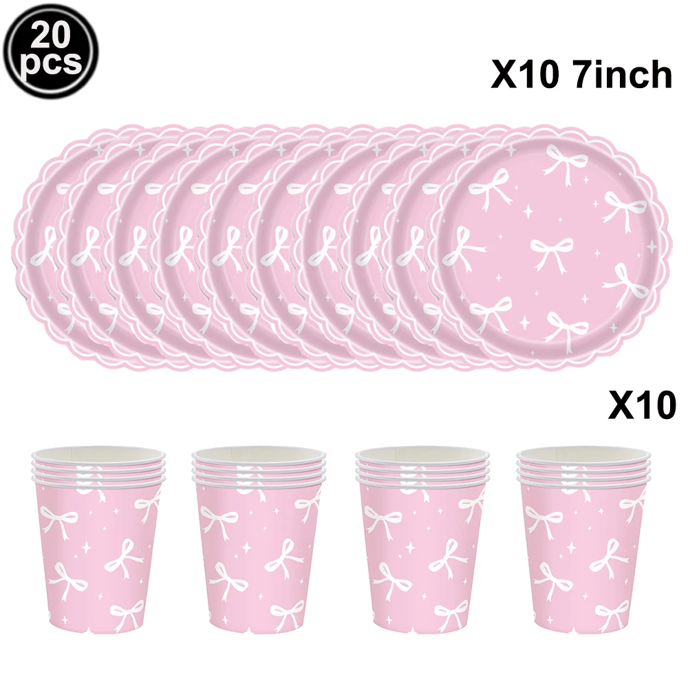 Pink Bow Theme Disposable Paper Napkins - 20pcs for Birthdays, Baby Showers, and Weddings