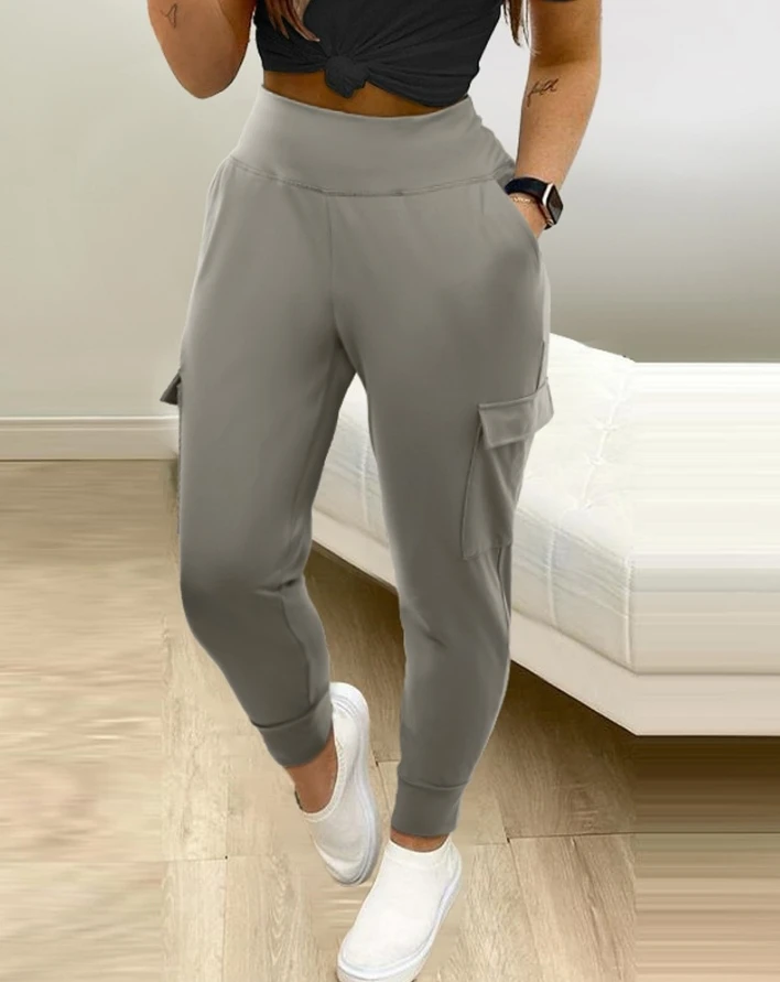 Women Sports Trousers 2024 Spring/summer Latest Casual Solid Color Simple Daily Versatile Pocket Design Comfortable Cargo Pants