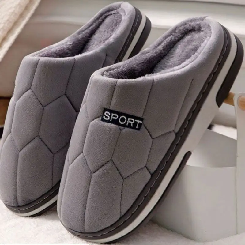 Men's Winter Thick Sole Non Slip Cotton Slippers Indoor Comfortable Warm Couple Home Fleece Lined Slippers for Men