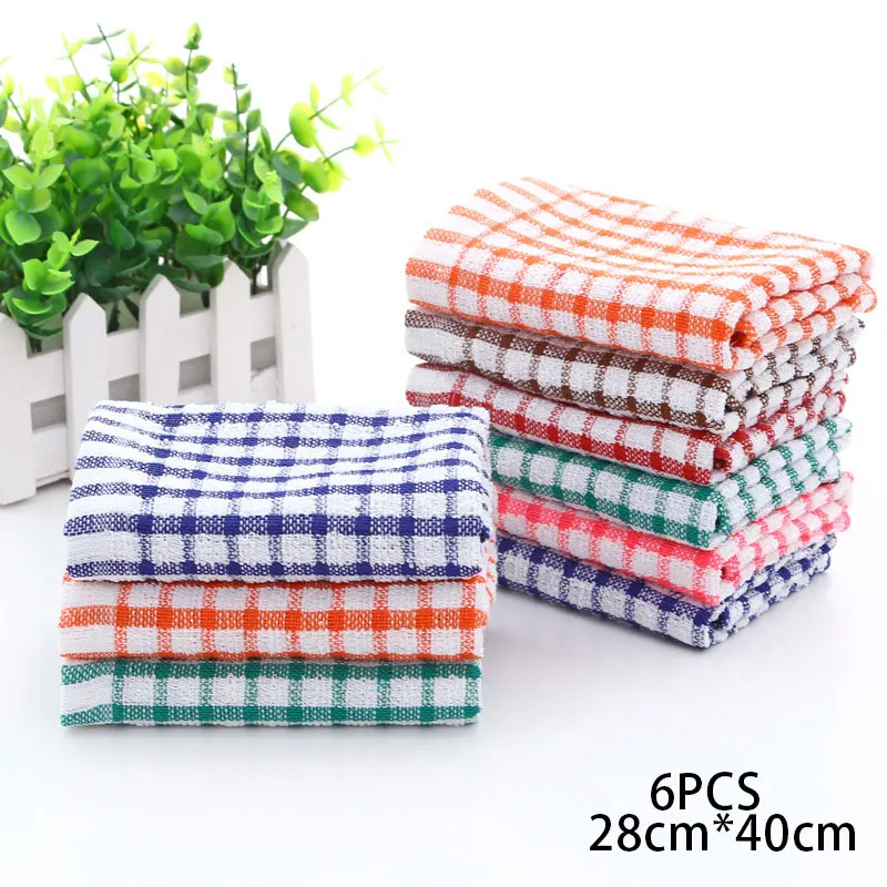 Tea Towel 6PCS 28*40cm Cotton Kitchen Towel Absorbent Clean Dish Towels Kichen Cleaning Supplies