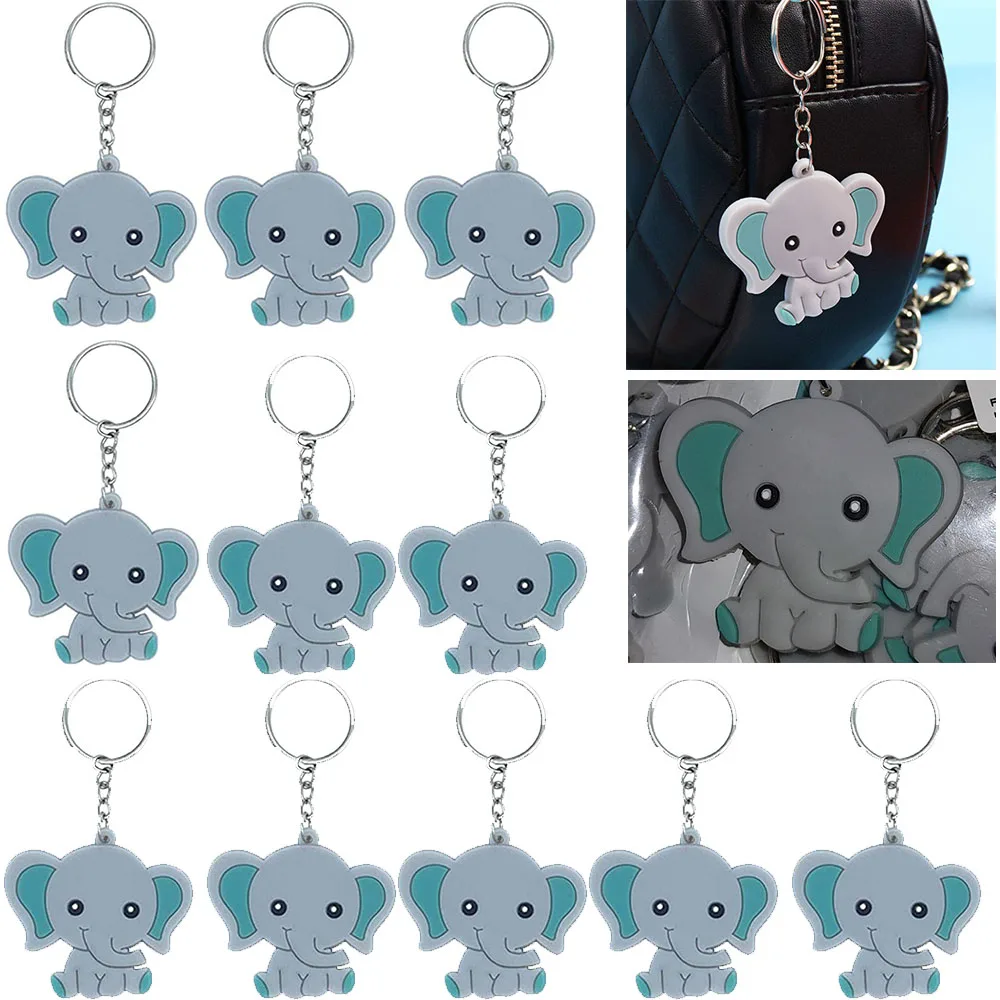 24pcs Blue Baby Elephant Keychains Gender Reveal Party Favors Boys Baby Shower Gift for Guest