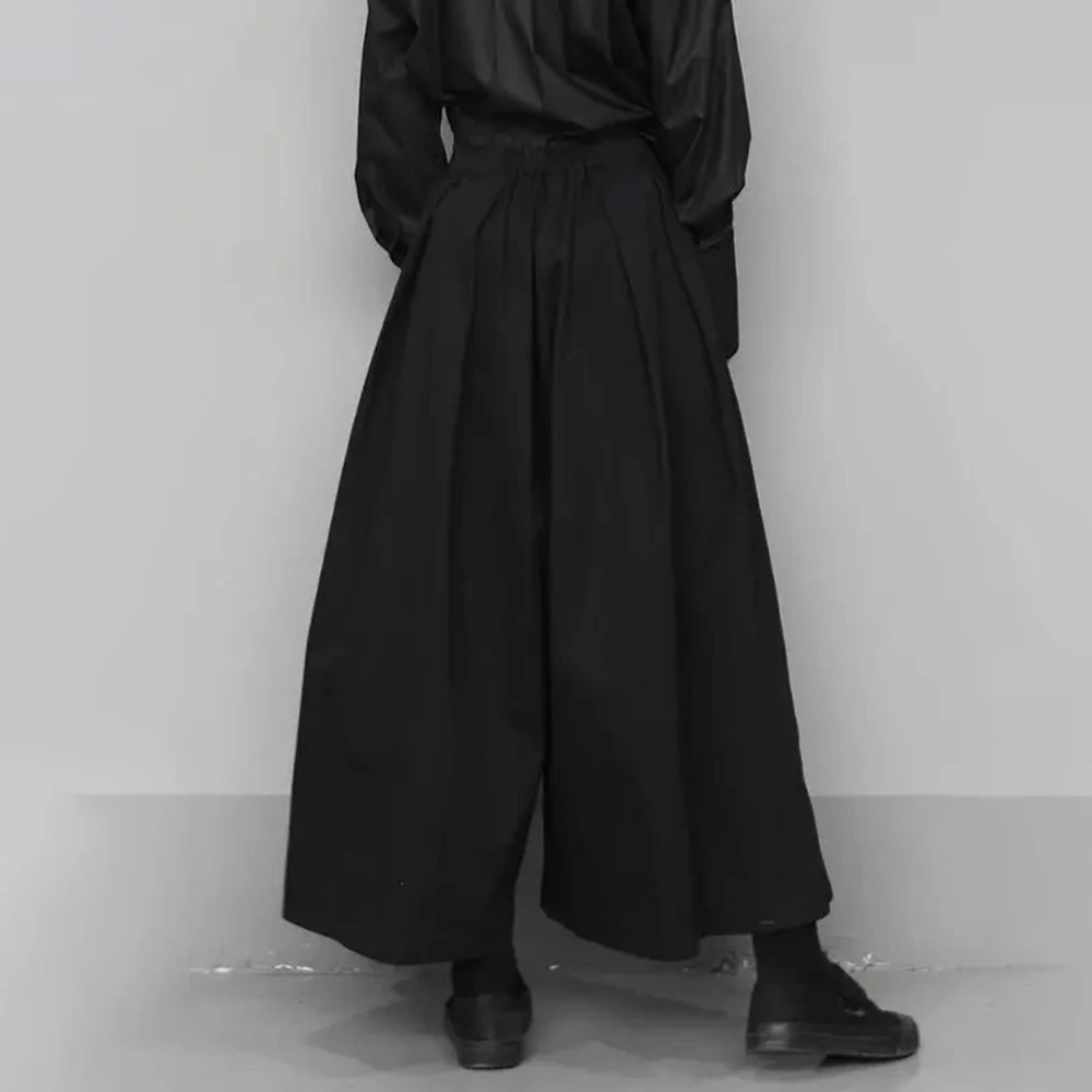 Gothic Dark Style Loose Cropped Hakama Wide Leg Pants For Men