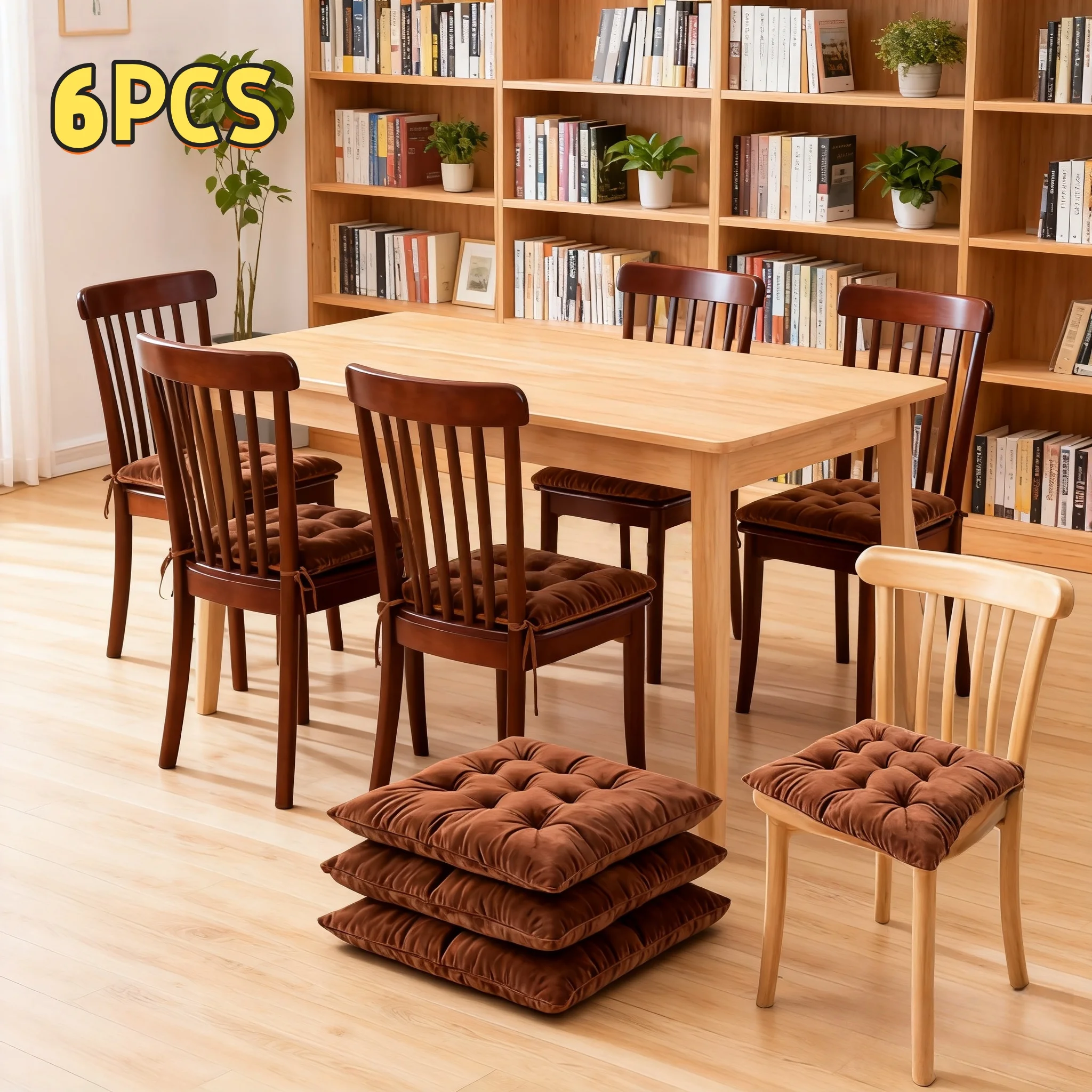 6pcs/set Square Velvet Seat Cushion Thickened Soft Cushion in Winter, Suitable for Dining Rooms Living Rooms Pillows for Bedroom