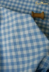 Retro Vintage Red Blue Linen Grid Striped Woven Cotton Fabric for Sewing and Home Décor (Blue medium Plaid)