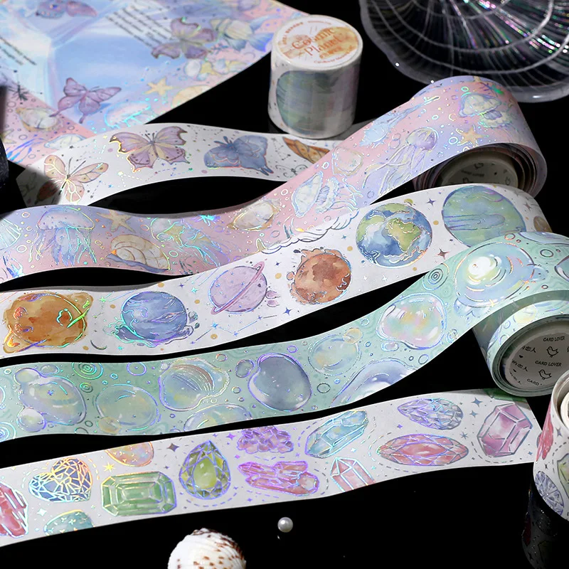 

Cute Butterfly Gem Bubbles Masking Washi Tape Fireworks Planet Decorative Adhesive Material Sticker Label Scrapbooking