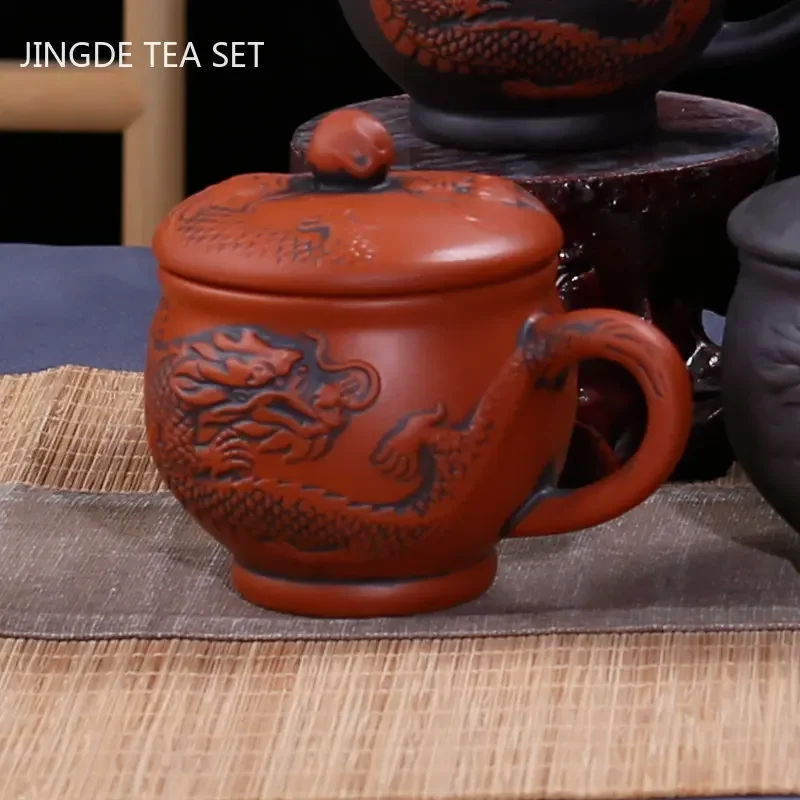 Yixing Purple Clay with Handle Teacup Handmade Dragon Pattern Master Cup Office Portable Tea Cup Tea Maker Personal Single Cups