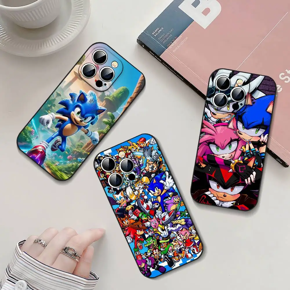 카툰-소닉스 폰 케이스 블랙, 아이폰 17,16,15,11,13,14 프로 맥스, 플러스, X, Xr, Xs 맥스, 13미니에 적합