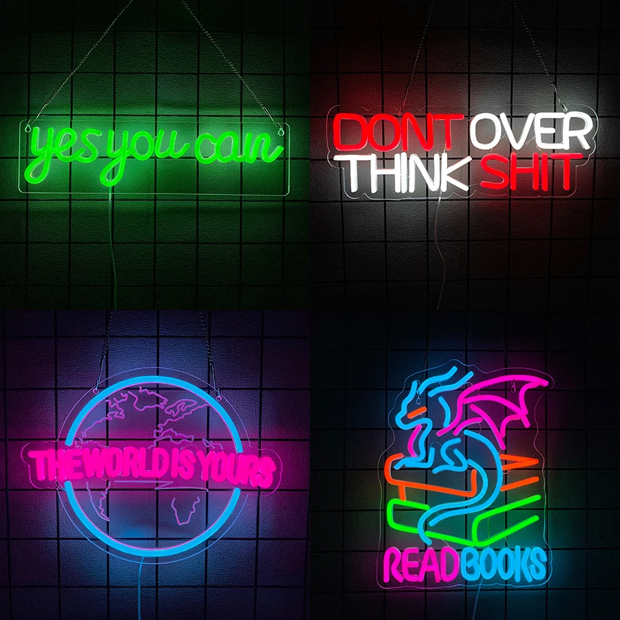 Neon Sign Don't Over Think Shit Neon Signs for Wall Decor LED Neon Lights for Bedroom Preppy Office Bar Gym Room Decor USB Powered