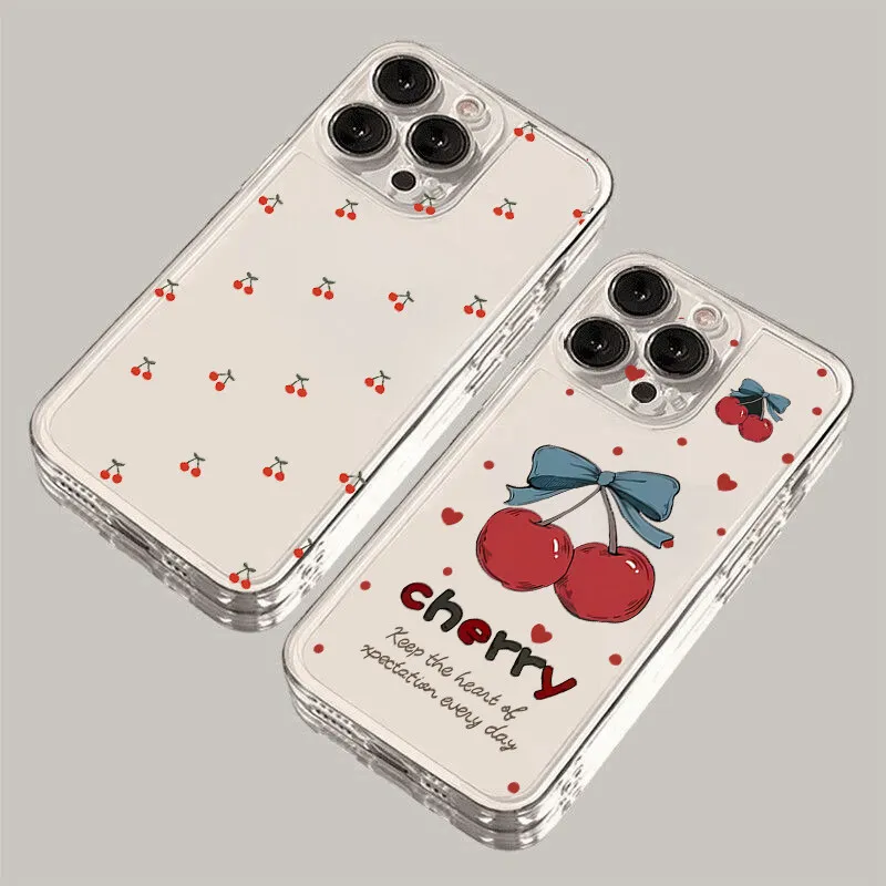 Red Cherry Daisy Transparent Silicone TPU Phone Case Cover