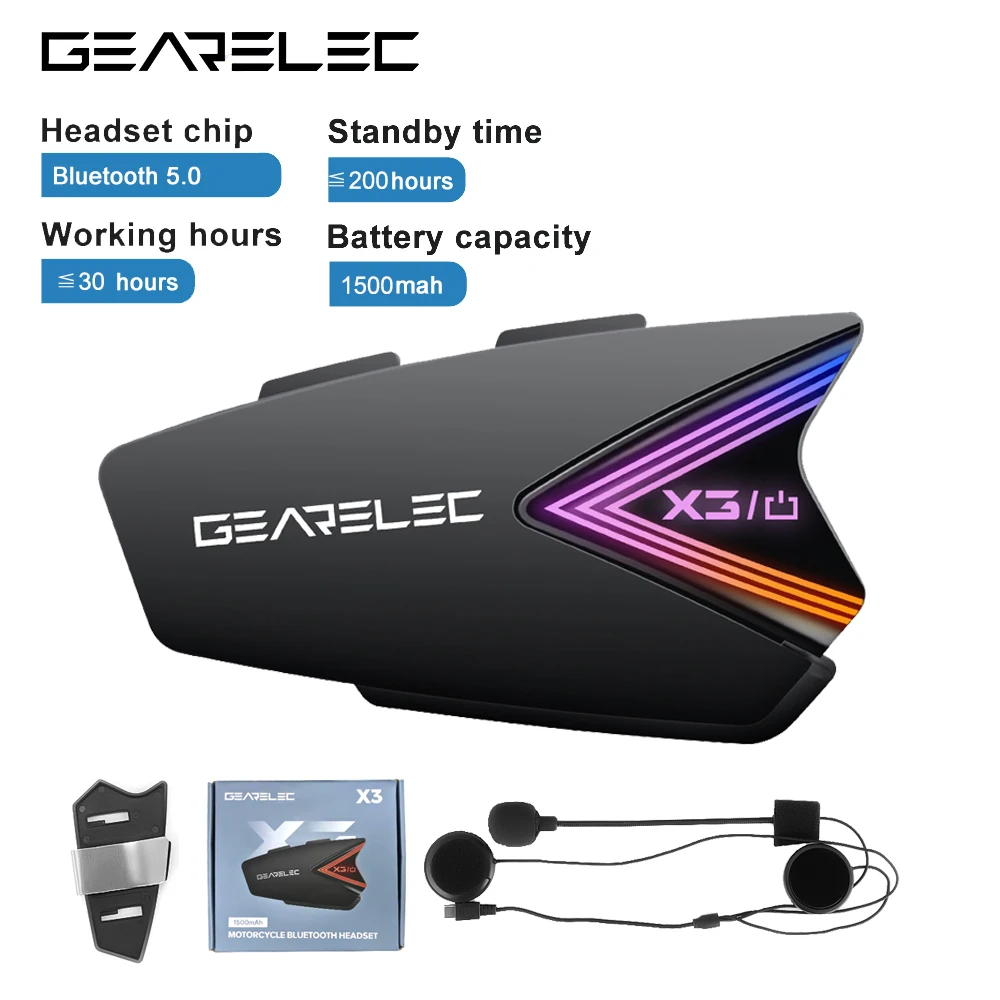 GEARELEC X3 Motorcycle Helmet Headset Wireless Bluetooth Earphones IP65