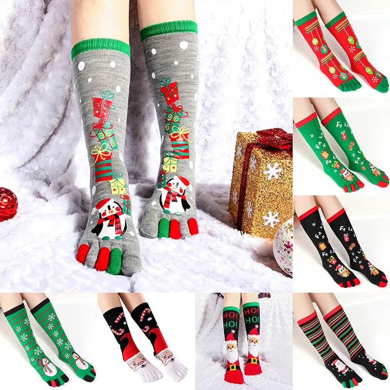 

Christmas Stocking Strap Toe Five Toe Neutral Cartoon Five Finger Socks For Ladies Winter Autumn Xmas Funny Socks