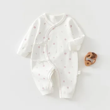 AYNIGIELL Spring and Autumn New Baby Clothing Plant Printed Pattern Jumpsuit 0-6 Months Male Baby Girl Jumpsuit Baby Sleepwear