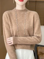 Fashion 100% Wool Sweater Women's Mock-Neck Knitwear Cashmere Pullovers Autumn Winter Long Sleeve Jumpers Clothing Tops - Image 6