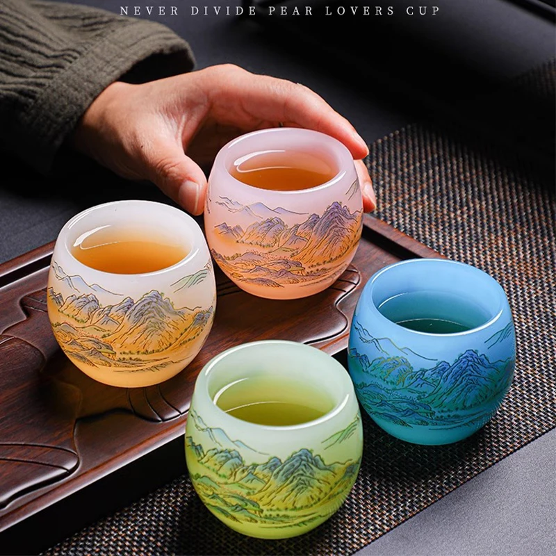 

Qianli Jiangshan Jade Porcelain Glass Master Cup Exclusive High end Chinese Tea Cup Landscape Cup High end Tea Cup Tea Set