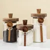 Clear Glass Candy Snack Jar with Spoon Kitchen Sealed Moisture Proof Condiment Bottle Salt Sugar Chili Box Herb Storage Bottle 1