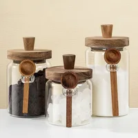 Clear Glass Candy Snack Jar with Spoon Kitchen Sealed Moisture Proof Condiment Bottle Salt Sugar Chili Box Herb Storage Bottle 1