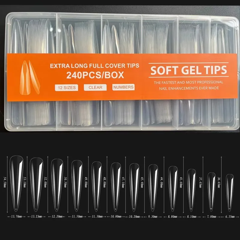 240 Pieces XXL Fake Nails Extra Long Ballet Press-On Full Cover Matte Gel Nail Tips American Capsule Fake Tips