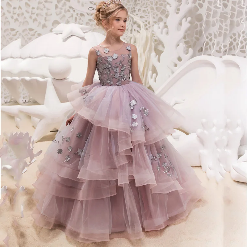 

New Girl Princess Skirt Children'S Dress Runway Show Host Piano Festival Performance Dress Lace Pompous Gauze Skirt Dress