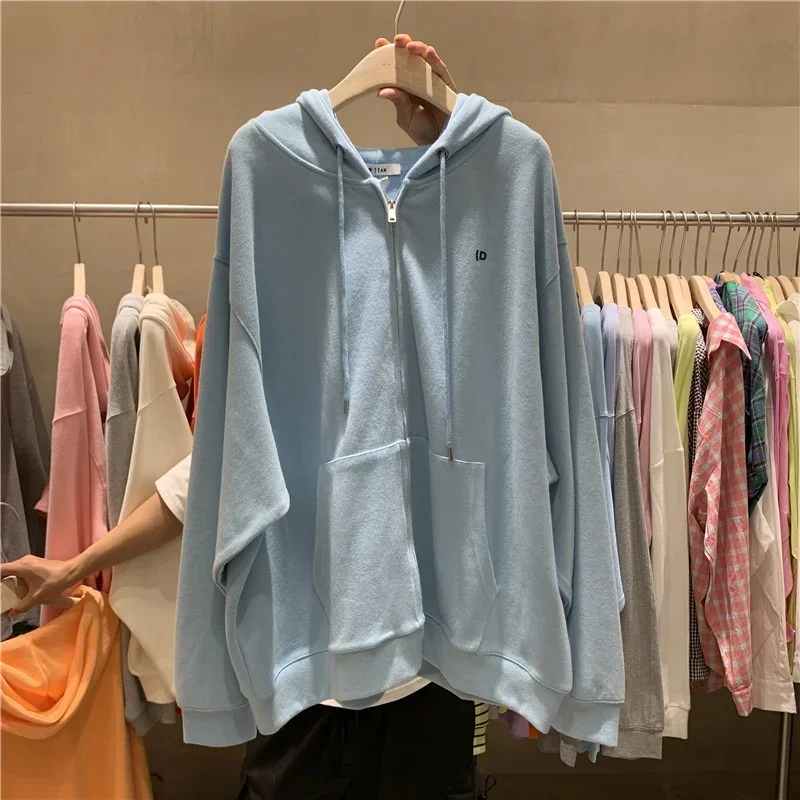 Zip Up Hoodie Women 6 Color BF Style Harajuku Simple Classic Ulzzang Cute Ladies Jacket Hooded Loose Teen Hoodie Fall Autumn