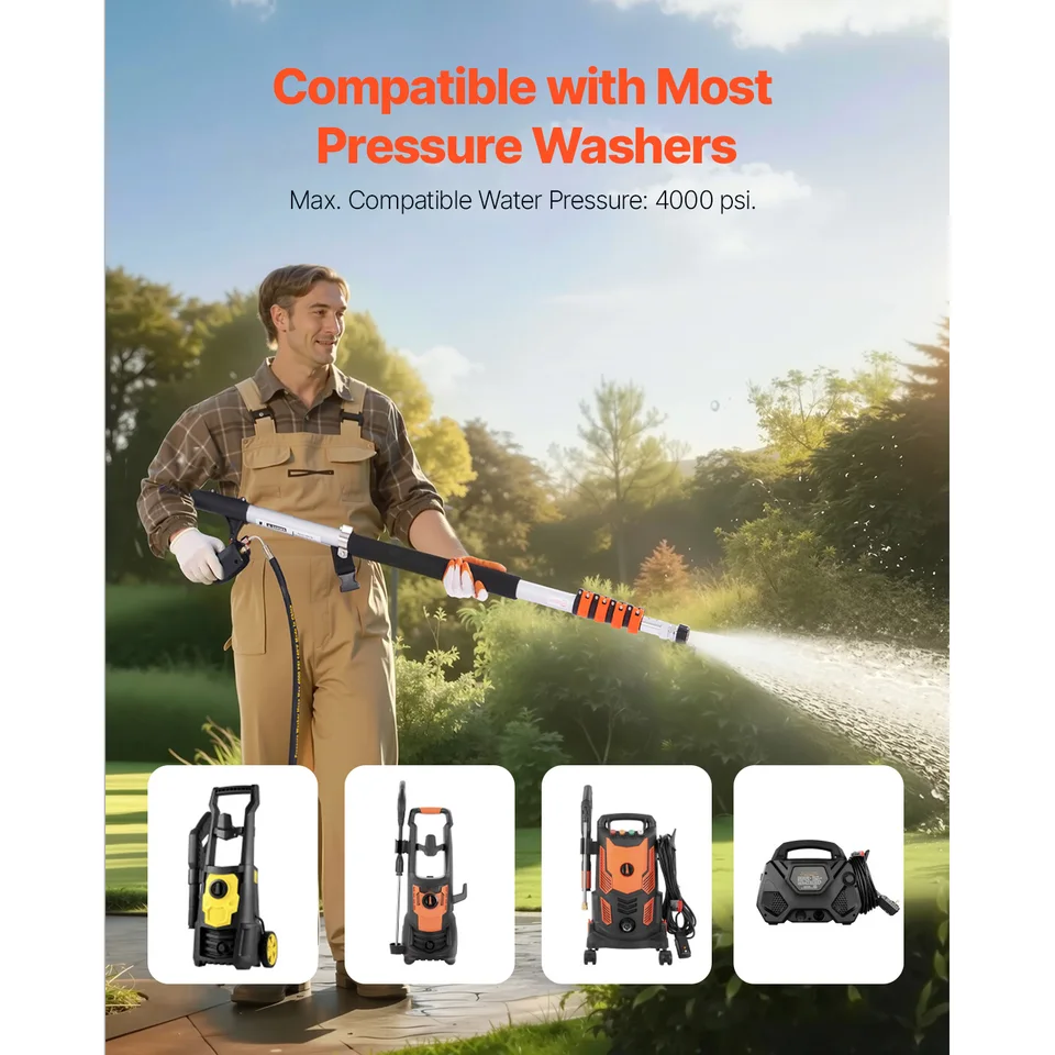 VEVOR 6358 mm Teleskop-Hochdruckreinigerlanze, Teleskopstrahlrohr, 4000 PSI Teleskop-Sprühstab mit Verlängerungsstangen, Bürstenkopf, Schwenkkupplung, 7 Düsen, Stützgurt, für Dachrinnen VEVOR 6358 mm Teleskop-Hochdruckreinigerlanze, Teleskopstrahlrohr, 4000 PSI Teleskop-Sprühstab mit Verlängerungsstangen, Bürstenkopf, Schwenkkupplung, 7 Düsen, Stützgurt, für Dachrinnen