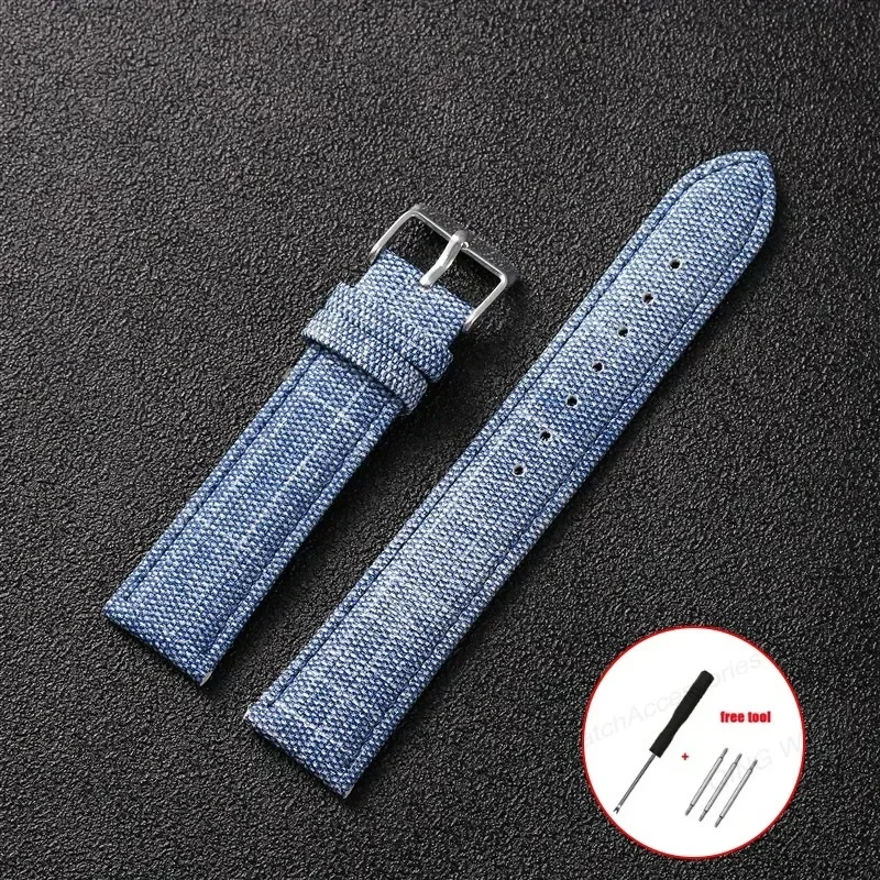 Vintage-Style Denim Nylon Canvas Watch Strap - Soft, Sporty & Universal Wristband Bracelet