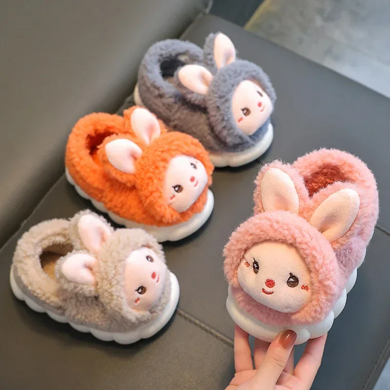 Winter Warm Kids Slippers Boys and Girls Indoor Non-slip Cotton Shoes Cartoon Fur Slides Children's Cotton Slippers