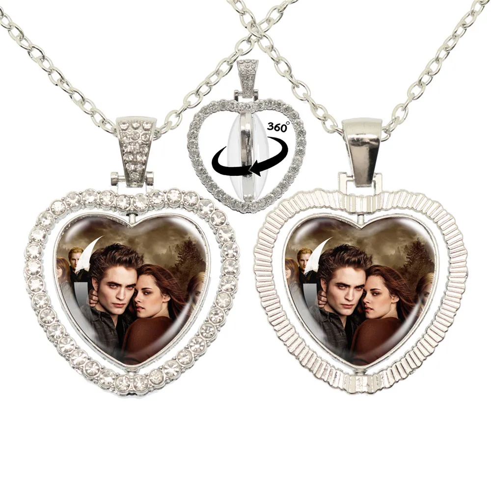 Twilight Movie Glass Heart Pendant Double Sided Necklace 360