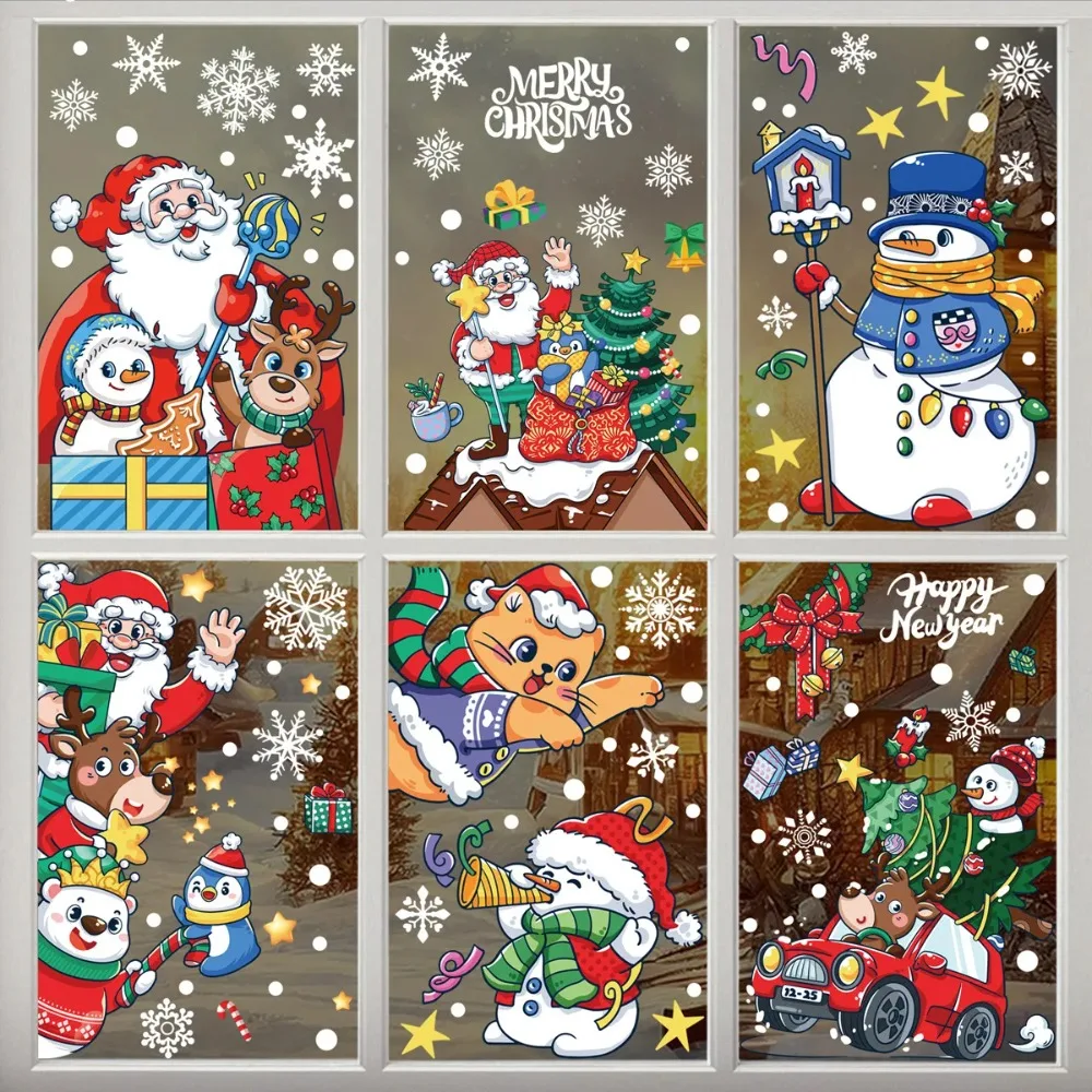 Christmas Window Stickers Bathroom Shadow Clings Xmas New Year's Eve Merry Christmas For Kid Birthday Party Decorations