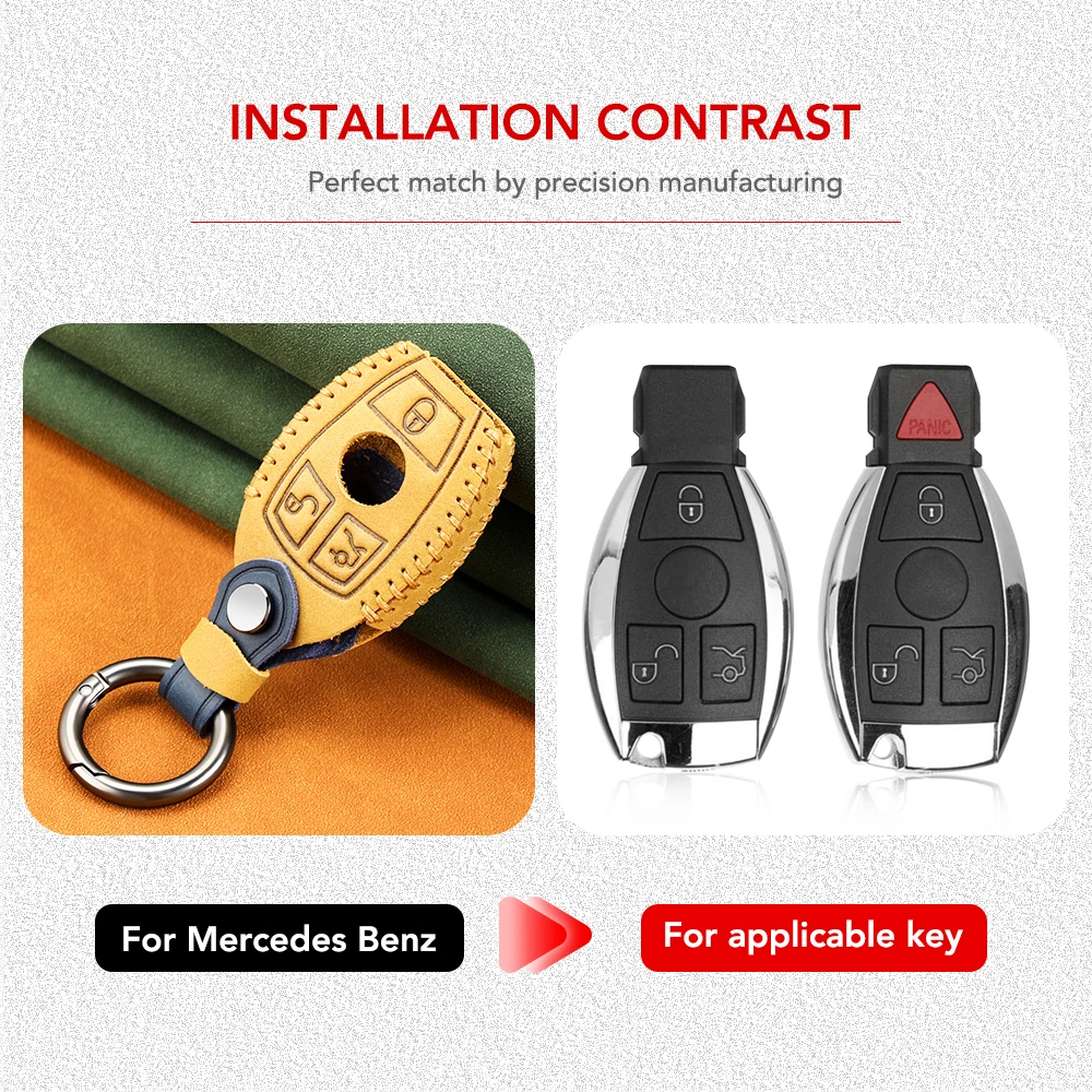Key Case Key Case Cover Car Key Shell Car Key Cases For Mercedes Benz Accessories W203 W210 W211 W124 W205 Smart-3button Genuine leather Key Cover Bag Fob Shell