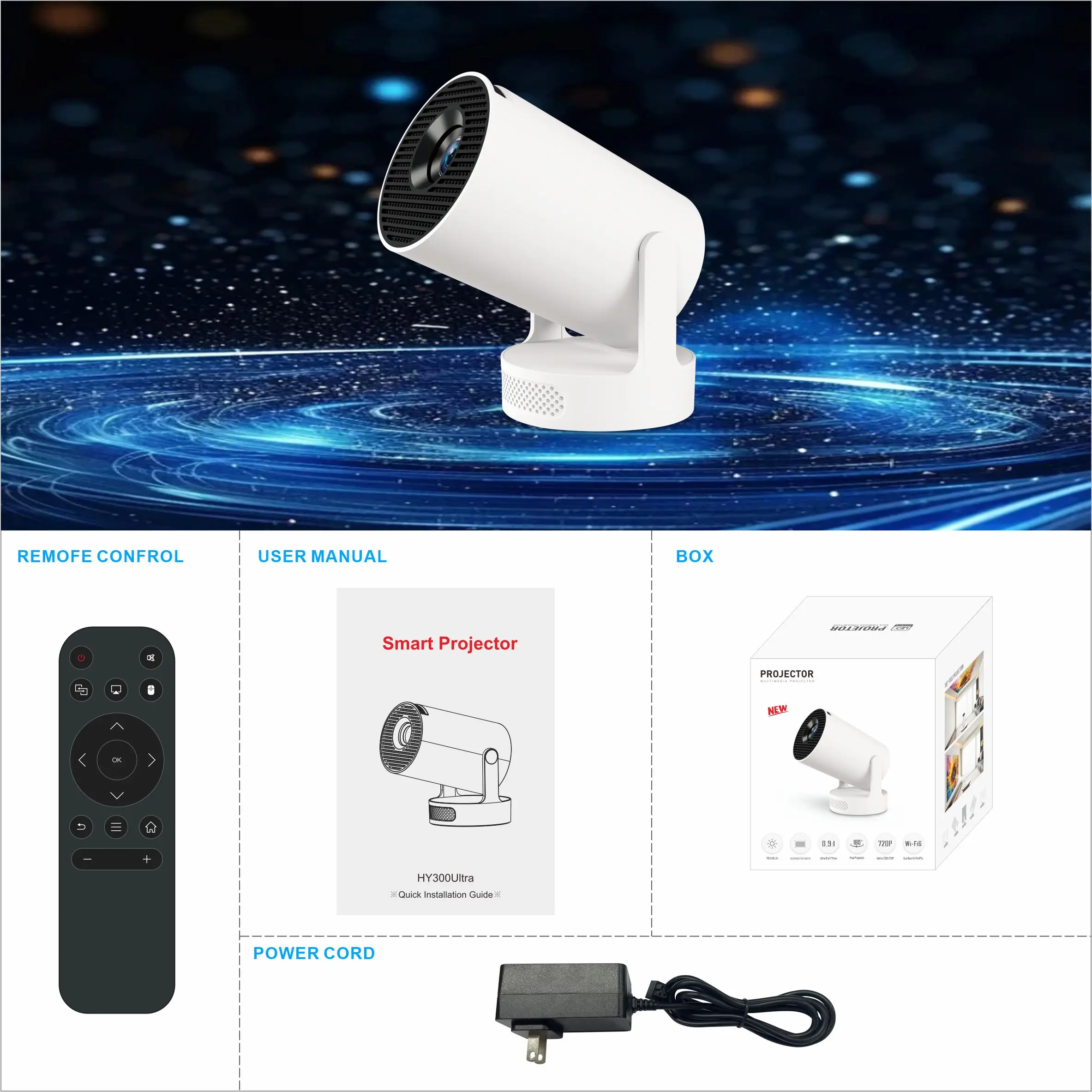 Projector HY300 Ultra 4K Android11 WiFi6 BT5.0 290 ANSI Built in 5W Speaker Ultr
